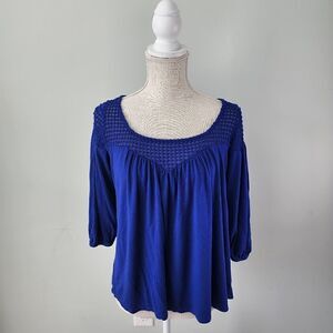 Pink Petal Women’s Crochet Neckline 3/4 Sleeve Top Size Large